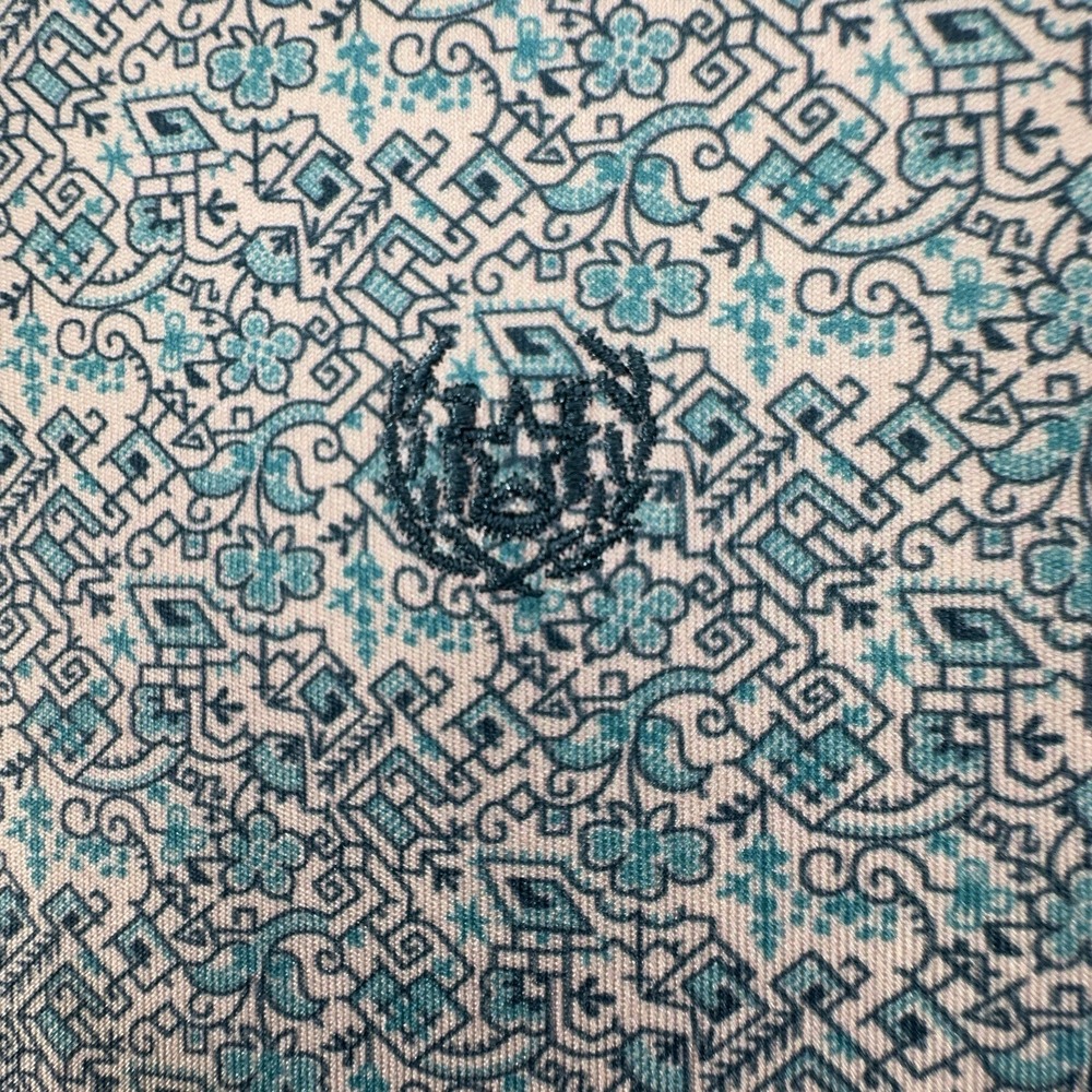 Panhandle Pearl Snap Polo Golf XL Turquoise Southwestern Tile Aztec Print Shirt - Picture 5 of 9
